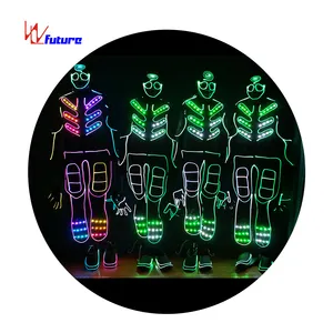 Superman 433 Controle Sem Fio LED iluminado traje de dança Tron, equipe LED luz preta 1 peça conjuntos luminosos para adultos para homens