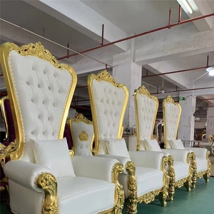 Fauteuil Trône Royal Baroque en Gros, Blanc et Or, à Dossier Haut, en Bois Sculpté et Velours, pour Mariage, Événements, Hall d'Hôtel, Fêtes - Product Image 5