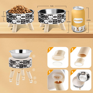 Bol pour chat en acier inoxydable, antidérapant, anti-renversement, avec motif chat, pour une alimentation surélevée - Product Image 2