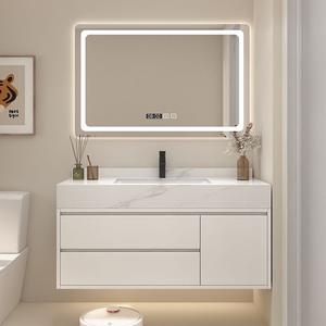 Mueble de Baño de Madera Maciza de Estilo Moderno con <span class=keywords><strong>Lavabo</strong></span> Integrado de Piedra para Hoteles - Product Image 2