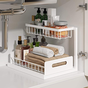 Organizador de Gabinete Blanco de 2 Niveles, Estante de Alambre con Cajones para Almacenamiento Debajo del Fregadero en Baño y Cocina - Product Image 1