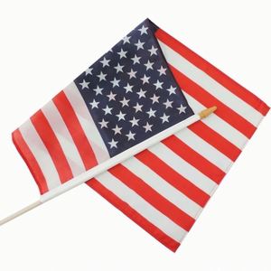Bandera de Mano Personalizada con Logotipo, 100% Poliéster, Impresión en Satén, Asta de Plástico Resistente para Agitar con la Mano, Diseño Americano - Product Image 6