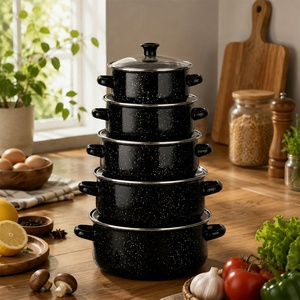 Wholesale 5 Pcs Enamel Soup <b>Pot</b> <b>Set</b> Heavy Duty Vintage Enamelware Cooking <b>Pot</b> Professional Food Stockpot Kit - Product Image 6