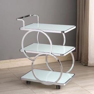 डिजाइनर लक्जरी 2 टियर धातु और ग्लास भोजन परोसने वाले नाई ट्रॉली विंटेज शैली स्टेनलेस स्टील वाइन सेवारत बार कार्ट ट्रॉली - Product Image 4