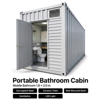 Cabine de salle de bain portable en acier ondulé, conteneur WC, salle de douche modulaire avec WC en céramique, lavabo mural et éclairage LED