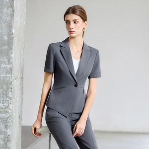 Women's Professional Navy Short Sleeve Suit Summer Thin Style Hotel Uniform Formal Wear Polyester Cotton Blend - Product Image 3