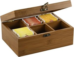 Houten Theedoos Met Magnetisch Scharnierend Deksel Thee Houten Doos Natuurlijke Bamboe Theedoos Opbergorganisator Met 8 Compartimenten - Product Image 3