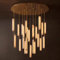 Lustre VEKO Classic en albâtre naturel véritable, luminaire suspendu en pierre de marbre, éclairage de plafond, 110V-220V, commande par interrupteur