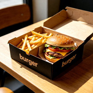 Scatole per Hamburger e Patatine Fritte in Carta Ondulata Ecologica e Biodegradabile con Logo Personalizzato all'Ingrosso - Product Image 1