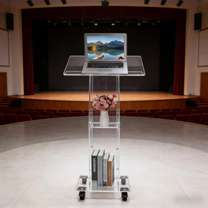 ELOR-Púlpito de Iglesia acrílico personalizado de alta calidad, <span class=keywords><strong>atril</strong></span> moderno de perspex con espalda abierta y estante para escuela y hotel - Product Image 3