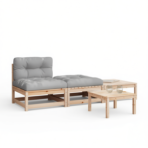 Canapé de jardin gris avec structure en bois naturel, deux places, mobilier d'extérieur minimaliste - Product Image 1