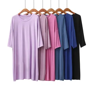 T-shirt de sommeil personnalisé couleur impression pyjamas vêtements de nuit été refroidissement doux surdimensionné femmes bambou nuit sommeil t-shirt pour femmes hommes