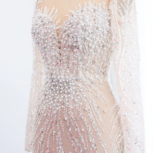 Abiti da Sera di Lusso a Sirena Bianchi e Nude Stile Dubai per Donna Eleganti con Maniche Lunghe per Feste di Matrimonio LSZ111 - Product Image 4