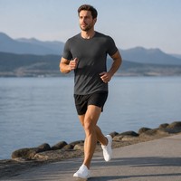 T-Shirt Sportiva da Uomo Personalizzata OEM con Logo Stampato, Traspirante, Anti-Pilling, in Tessuto Elastico Morbido di Alta Qualità