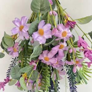 Purple Daisy Pendant Branches DIY Indoor Willow Twig Leaves Artificial Spring And Summer Wreath For Room Table Wall Decoration