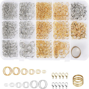 Kit de joyería DIY: Anillos abiertos de aleación, cierres de langosta para hacer pulseras, juego de accesorios redondos - Product Image 1
