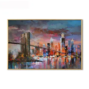 100% Handmade Brooklyn Bridge Landscape Oil Painting On Canvas Modern Knife City Building Wall Painting for Room Decor Art