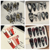 Ongles à presser en acrylique faits main de qualité supérieure, 10 pièces, nouveaux styles, ambiance festive, motifs amande et cercueil, thème Halloween