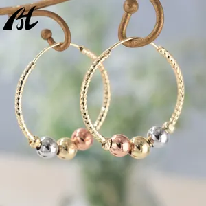 Hot Selling Trendy Women Ear Jewelry 18k Gold-Plated Ball Screw Earrings Tricolor Beads Hoop Earring