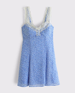 Robe mini sans bretelles à encolure dégagée, style doux, imprimé floral, en tissu tissé, taille naturelle, avec dentelle, boutonnée, pour les loisirs - Product Image 6