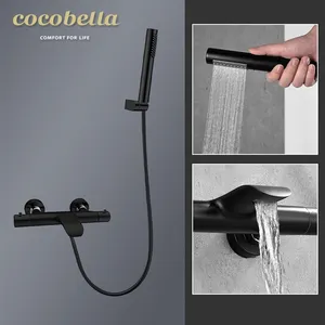 Bathroom Shower Hot and Cold Shower Mixer in Wall Mounted Rain Concealed Shower Set Contemporary Thermostatic Faucets Black