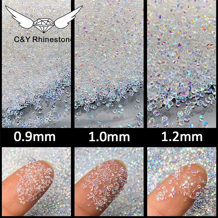 C & Y yüksek kalite 1MM Mini minik mikro kristal AB Nail taşlar Rhinestones Pixie toz taklidi