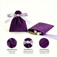 Pochette cadeau en velours doux violet avec cordon de serrage et nœud élégant en ruban, personnalisable avec logo, pour bijoux et cadeaux