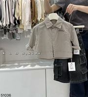 Veste Chemise en Jean pour Garçons, Style Streetwear, Gris Délavé, Manches Longues, Boutonnée, Imprimé Texte, Vêtement d'extérieur Tendance, Vente en Gros, Imperméable