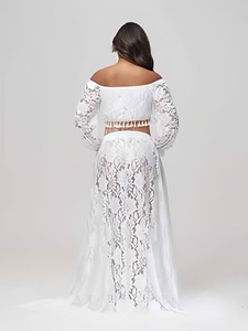 Europa y los Estados Unidos Sexy cuello en V profundo manga de cuerno transparente vestido de encaje ajustado - Product Image 6