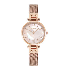 Nouvelle montre pour femme au style artistique, avec cadran compact en nacre de luxe léger, bracelet en maille d'acier inoxydable étanche - Product Image 6