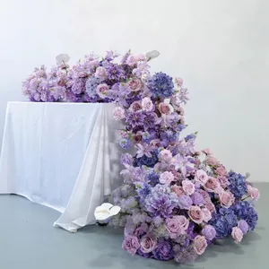 Dekorasi upacara acara Hotel, bunga meja panjang, bunga air terjun ungu