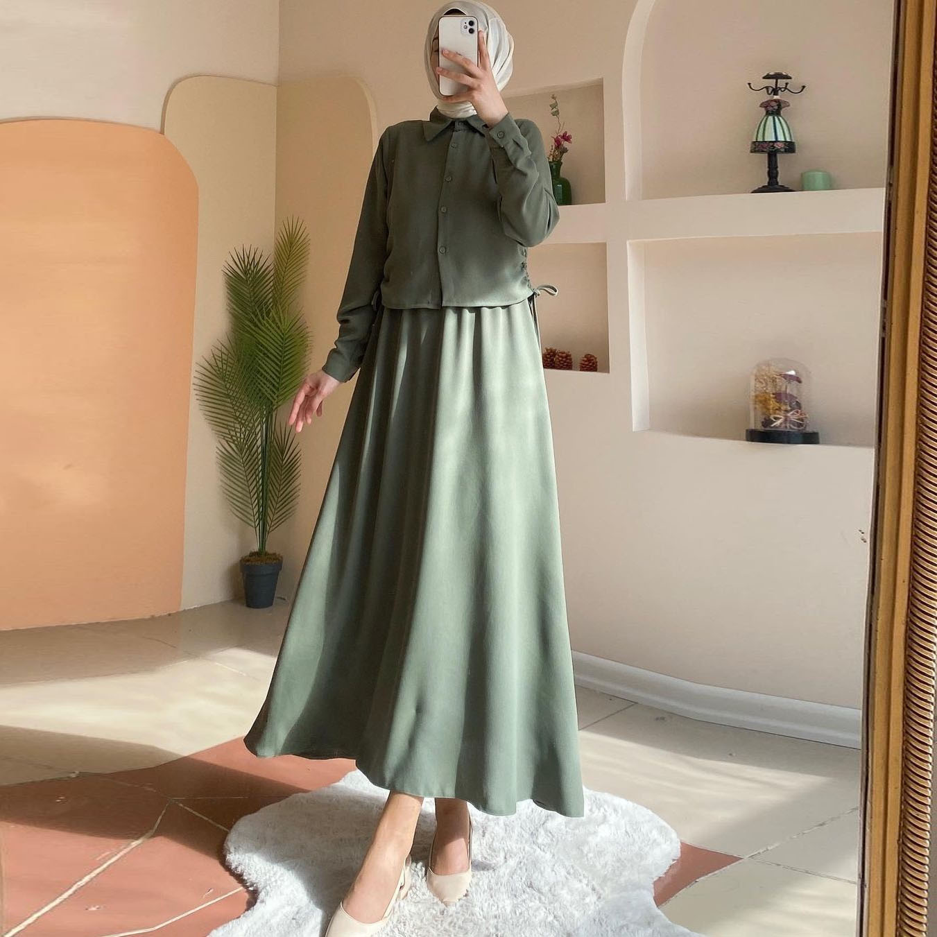 half shirt half skirt dress THREE QUARTERS White Wooden Trim Range Shirt Half Skirt