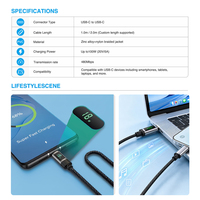 Câble USB C vers C 100W avec affichage LED de la puissance, charge rapide PD 5A, en alliage de zinc et nylon tressé, 480 Mbps pour MacBook, ordinateur portable et tablette