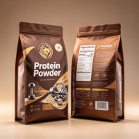 Sachet à fond plat personnalisé pour poudre protéinée, qualité alimentaire, refermable avec fermeture éclair, logo personnalisé, emballage plastique PE