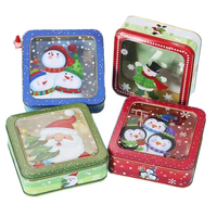 Boîte en fer blanc carrée de Noël avec couvercle à levier 150x150x55mm, qualité alimentaire, avec fenêtre, pour biscuits et bonbons, impression personnalisée Père Noël, marque YXL