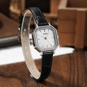 นาฬิกาควอทซ์สายหนังแท้ขนาดเล็กอินเทรนด์กันน้ำมีสไตล์ย้อนยุคหน้าปัดเหลี่ยมเล็กทันสมัย - Product Image 3