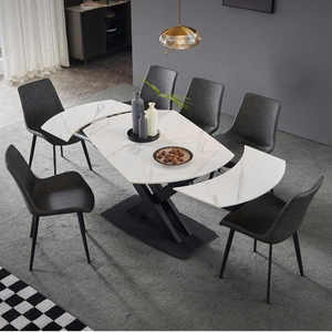Ensemble de table à manger à pieds en métal en marbre pour la maison de restaurant conçu par un designer - Product Image 1