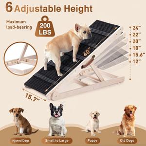Rampe pour <span class=keywords><strong>chien</strong></span> pour canapé, lit, <span class=keywords><strong>voiture</strong></span>, rampes réglables pour animaux de compagnie, 6 hauteurs, marchepieds en bois robustes pour animaux de compagnie de petite, moyenne et âgée taille, - Product Image 3
