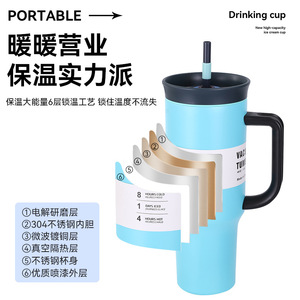 Vacuum Insulated Tumbler 40 Oz Stainless Steel <b>Double</b> <b>Wall</b> Travel <b>Mug</b> With Straw And Handle For Hot Cold Drinks - Product Image 5