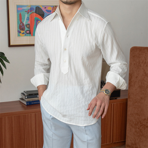 Camisa <span class=keywords><strong>de</strong></span> manga larga <span class=keywords><strong>de</strong></span> tela <span class=keywords><strong>de</strong></span> burbuja transpirable ligera <span class=keywords><strong>de</strong></span> verano <span class=keywords><strong>italiano</strong></span> camisa <span class=keywords><strong>de</strong></span> hombre a rayas <span class=keywords><strong>de</strong></span> vacaciones informal - Product Image 4