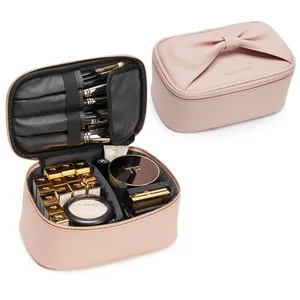 Rownyeon-bolsa organizadora de brochas de maquillaje para mujer, bolso de lujo de cuero sintético, Rosa, con cremallera de Metal suave