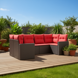 Set Divano da Esterno in Polyrattan per 6 Persone, Marrone, Arredamento da Giardino Durevole dal Design Contemporaneo - Product Image 2