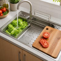 Évier de cuisine multifonction à cuve unique, à poser sur le comptoir, en acier inoxydable 304, 70*48cm, avec égouttoir 185, design moderne argenté