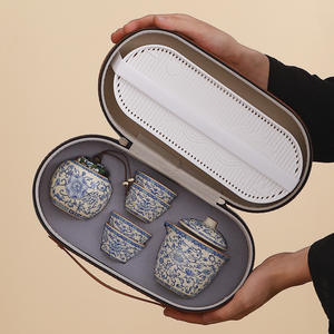 Juego de té de viaje, tetera Gaiwan de cerámica con tapa, juego de caja de regalo portátil para exteriores, para uso en campamentos y viajes - Product Image 4