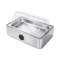 Commerciële rechthoekige elektrische chafing dish met droge verwarming, buffetwarmer van roestvrij staal met GN-pan en transparant deksel.