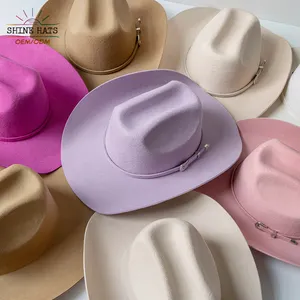 Shinehats Wholesale Western Fashion High Quality Chapeau Vintage Designer Cow Boy Custom Logo Cowboy Wool Felt Fedora Hat