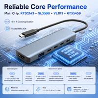 Station d'accueil USB-C 6-en-1 en aluminium, double sortie 4K+60Hz et Type-C multifonction 100W PD, 4 ports USB 3.2 Gen2 10 Gbps, portable pour ordinateur portable