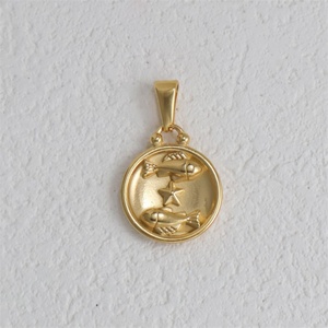 Collar con Colgante de Cadena de Eslabones de los 12 Signos del Zodiaco, Redondo, de Acero Inoxidable Chapado en Oro, Joyería Geométrica Vintage de Moda al por Mayor - Product Image 4