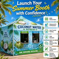 Tente événementielle personnalisée à montage facile, imprimée par transfert thermique, pour stand de service d'eau de coco, idéale pour les événements en marina et les marchés de plage