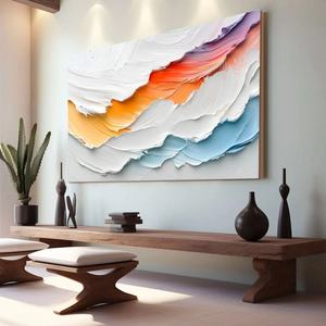 Grande toile encadrée moderne texturée épaisse, motif vague océanique colorée, pour projet de décoration murale, usage commercial et résidentiel - Product Image 3